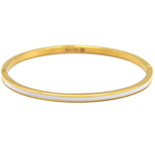 BC3142F Bracelet Jonc Fin Acier Doré avec Bande Email Rouge