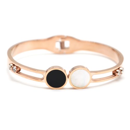 Bracelet-Jonc-Acier-Or-Rose-Ajoure-avec-Double-Cercles-Nacre-et-Pierres