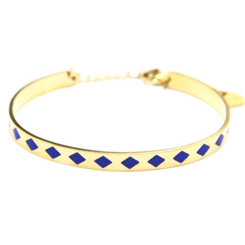 Bracelet-Jonc-et-Chaine-Acier-Dore-avec-Motif-Losanges-Bleu