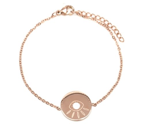 Bracelet-Fine-Chaine-avec-Charm-Medaille-Gravure-Oeil-Acier-Or-Rose