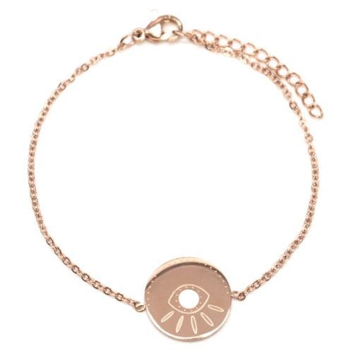 Bracelet-Fine-Chaine-avec-Charm-Medaille-Gravure-Oeil-Acier-Or-Rose