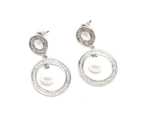 Boucles-dOreilles-Double-Cercles-Contour-Strass-Zirconium-Argente-avec-Perle-Ecru