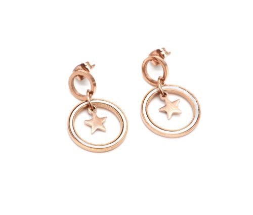 Boucles-dOreilles-Double-Cercles-Contour-Acier-Or-Rose-avec-Etoile