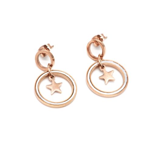 Boucles-dOreilles-Double-Cercles-Contour-Acier-Or-Rose-avec-Etoile