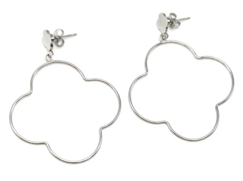 Boucles-dOreilles-Pendantes-Petit-et-Grand-Trefle-Contour-Acier-Argente