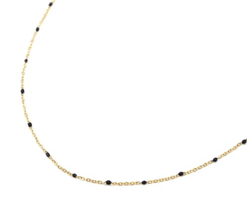Collier-Fine-Chaine-Acier-Dore-et-Mini-Perles-Email-Noir