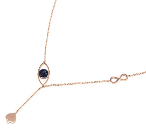 Collier-Fine-Chaine-Acier-Or-Rose-avec-Pendentif-Y-Oeil-Strass-Infini-et-Pique