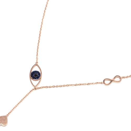 Collier-Fine-Chaine-Acier-Or-Rose-avec-Pendentif-Y-Oeil-Strass-Infini-et-Pique