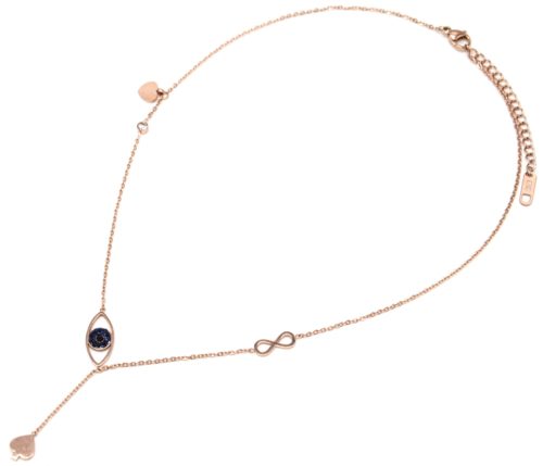 Collier-Fine-Chaine-Acier-Or-Rose-avec-Pendentif-Y-Oeil-Strass-Infini-et-Pique