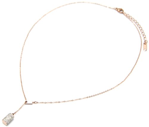 Collier-Fine-Chaine-Acier-Or-Rose-avec-Pendentif-Y-Tube-Strass