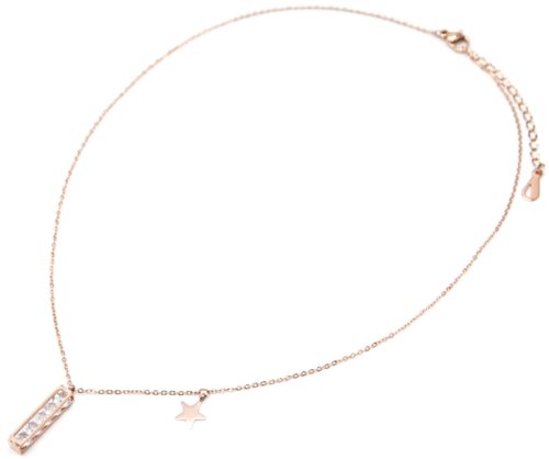 Collier-Fine-Chaine-Acier-Or-Rose-avec-Pendentif-Rectangle-Multi-Cristaux