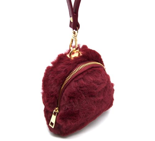 Pochette-Mini-Sac-a-Dos-Porte-Monnaie-Fourrure-Synthetique-Bordeaux