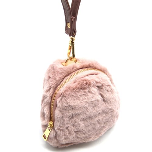 Pochette-Mini-Sac-a-Dos-Porte-Monnaie-Fourrure-Synthetique-Vieux-Rose