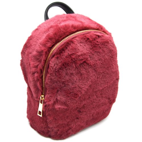 Petit-Sac-a-Dos-Fourrure-Synthetique-Bordeaux-avec-Bretelles-Simili-Cuir