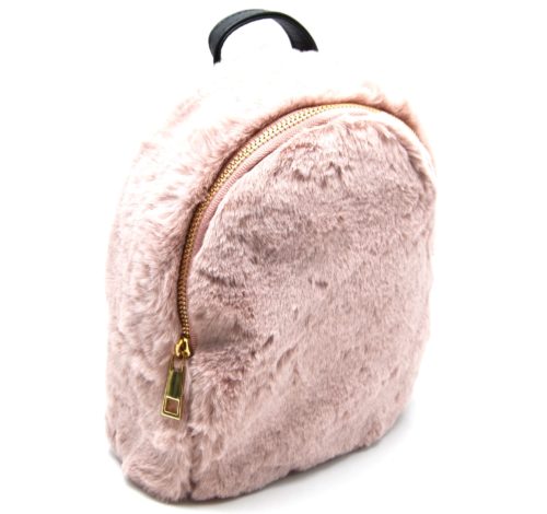 Petit-Sac-a-Dos-Fourrure-Synthetique-Vieux-Rose-avec-Bretelles-Simili-Cuir