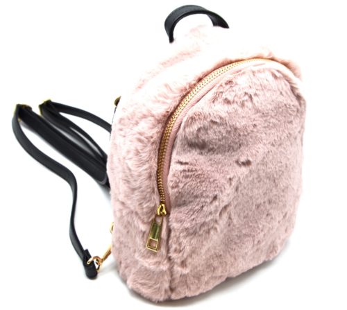 Petit-Sac-a-Dos-Fourrure-Synthetique-Vieux-Rose-avec-Bretelles-Simili-Cuir