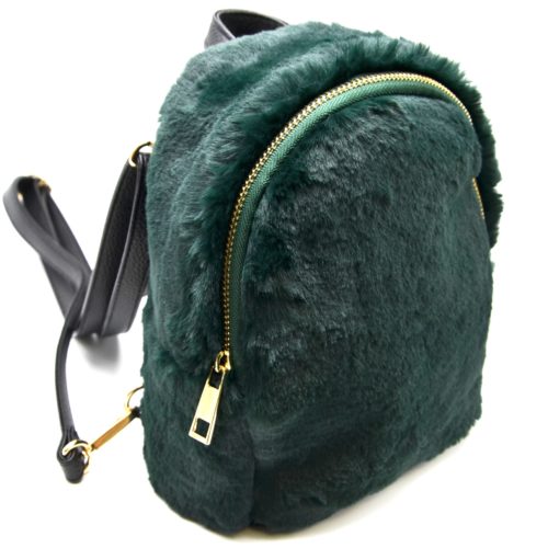 Petit-Sac-a-Dos-Fourrure-Synthetique-Vert-Sapin-avec-Bretelles-Simili-Cuir