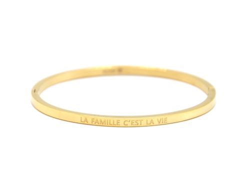 Bracelet-Jonc-Fin-Acier-Dore-avec-Message-La-Famille-Cest-La-Vie