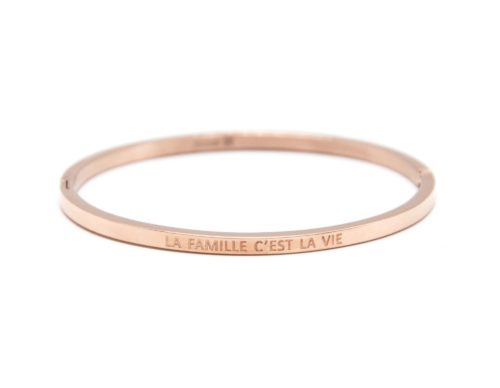 Bracelet-Jonc-Fin-Acier-Or-Rose-avec-Message-La-Famille-Cest-La-Vie