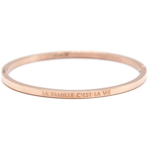 Bracelet-Jonc-Fin-Acier-Or-Rose-avec-Message-La-Famille-Cest-La-Vie