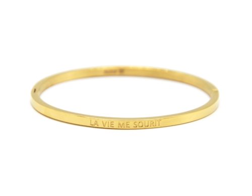 Bracelet-Jonc-Fin-Acier-Dore-avec-Message-La-Vie-Me-Sourit