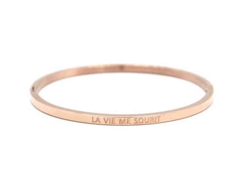 Bracelet-Jonc-Fin-Acier-Or-Rose-avec-Message-La-Vie-Me-Sourit