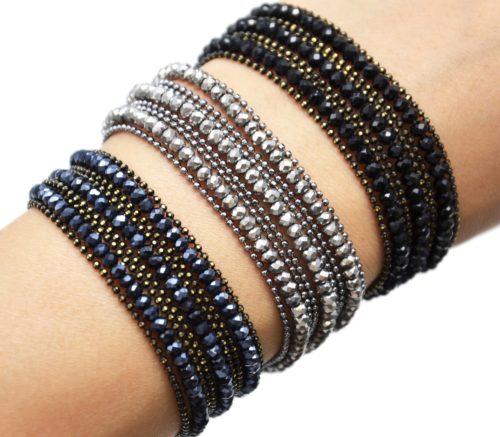 Bracelet-Manchette-Multi-Rangs-Boules-Metal-et-Perles-Brillantes