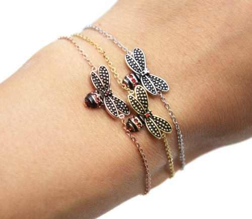 Bracelet-Fine-Chaine-avec-Charm-Abeille-Effet-Vieilli-Acier-et-Strass