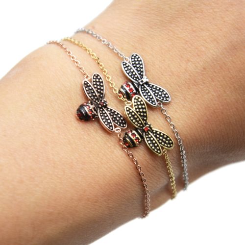 Bracelet-Fine-Chaine-avec-Charm-Abeille-Effet-Vieilli-Acier-et-Strass