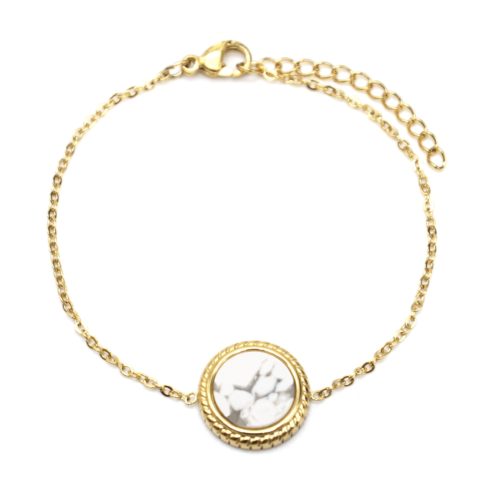 Bracelet-Fine-Chaine-avec-Charm-Pierre-Marbre-Blanc-Contour-Acier-Dore