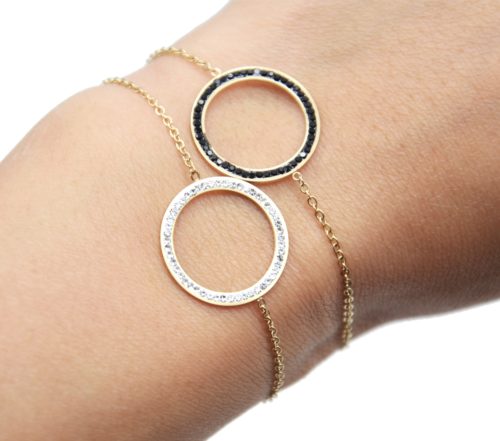Bracelet-Fine-Chaine-avec-Charm-Cercle-Contour-Acier-Dore-et-Strass