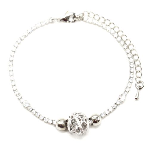 Bracelet-1-Rangee-Strass-avec-Charm-Boule-Ajouree-Strass-Zirconium-et-Metal-Argente