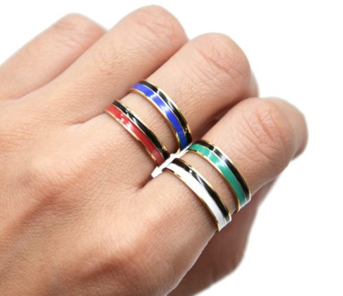 Bague-Anneau-Acier-Dore-avec-Double-Bandes-Email-Noir-Couleur