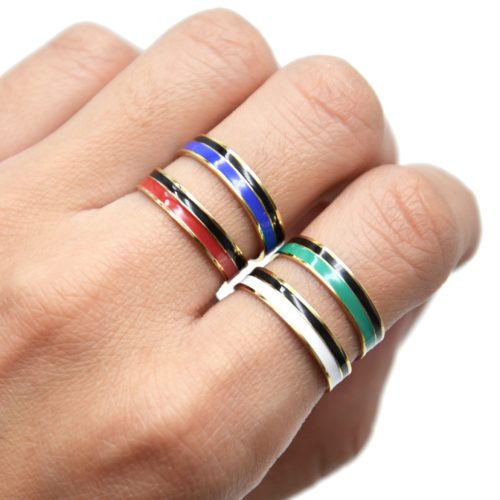 Bague-Anneau-Acier-Dore-avec-Double-Bandes-Email-Noir-Couleur