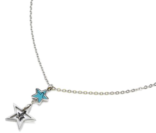 Collier-Fine-Chaine-avec-Pendentif-Triple-Etoiles-Acier-Argente-et-Pierre-Turquoise