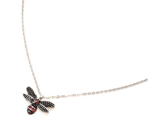 Collier-Fine-Chaine-avec-Pendentif-Abeille-Effet-Vieilli-Acier-Argente-et-Strass