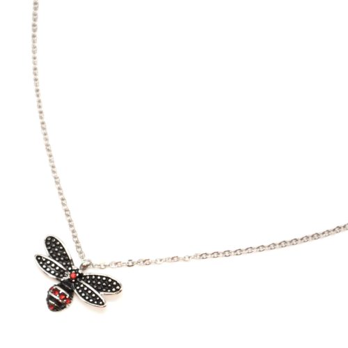 Collier-Fine-Chaine-avec-Pendentif-Abeille-Effet-Vieilli-Acier-Argente-et-Strass