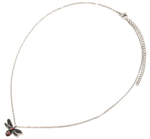 Collier-Fine-Chaine-avec-Pendentif-Abeille-Effet-Vieilli-Acier-Argente-et-Strass