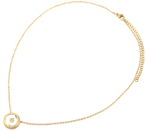 Collier-Fine-Chaine-avec-Pendentif-Pierre-Marbre-Blanc-et-Etoile-Polaire-Acier-Dore