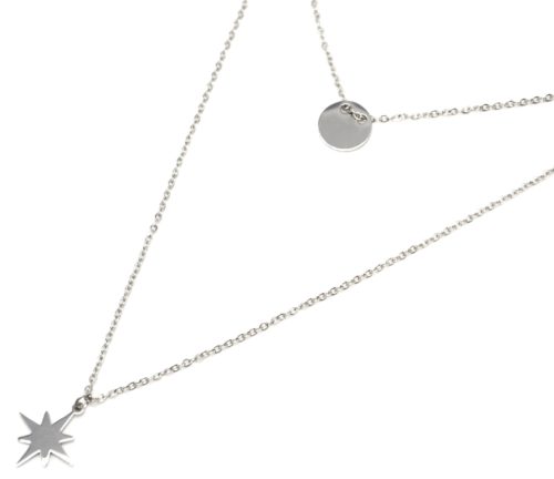 Collier-Double-Chaine-avec-Medaille-et-Etoile-Polaire-Acier-Argente