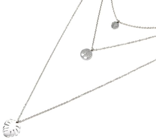 Collier-Triple-Chaine-avec-Cercle-Arbre-de-Vie-et-Feuilles-Acier-Argente