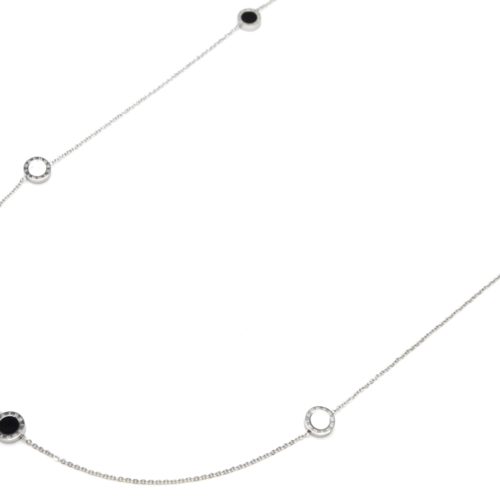 Sautoir-Collier-Fine-Chaine-avec-Charms-Cercles-Acier-Argente-et-Email-Bicolore