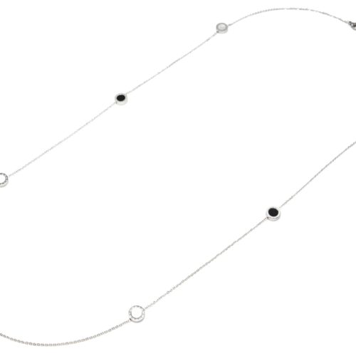 Sautoir-Collier-Fine-Chaine-avec-Charms-Cercles-Acier-Argente-et-Email-Bicolore