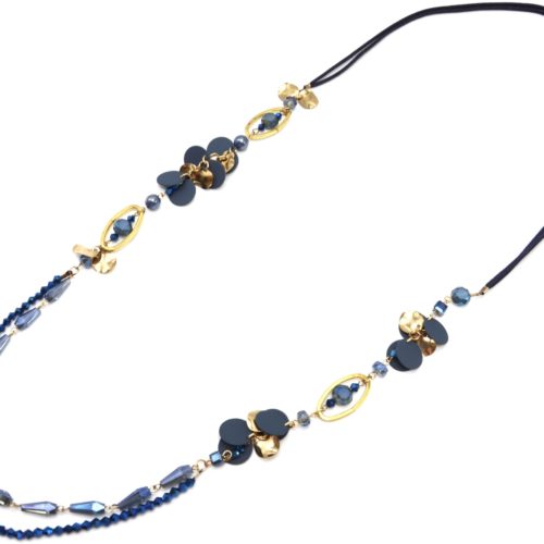 Sautoir-Collier-Cordons-avec-Perles-Ovales-et-Multi-Pieces-Metal-BleuDore