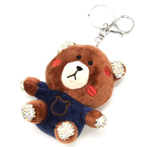 Porte-Cles-Bijou-de-Sac-Peluche-Ourson-XXL-Marron-Bleu-Nuit-avec-Strass-et-Bisous