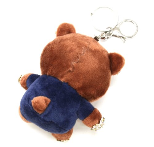 Porte-Cles-Bijou-de-Sac-Peluche-Ourson-XXL-Marron-Bleu-Nuit-avec-Strass-et-Bisous