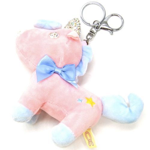 Porte-Cles-Bijou-de-Sac-Peluche-Licorne-XXL-Rose-Bleu-avec-Strass-et-Noeud-Ruban