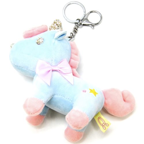 Porte-Cles-Bijou-de-Sac-Peluche-Licorne-XXL-Bleu-Rose-avec-Strass-et-Noeud-Ruban