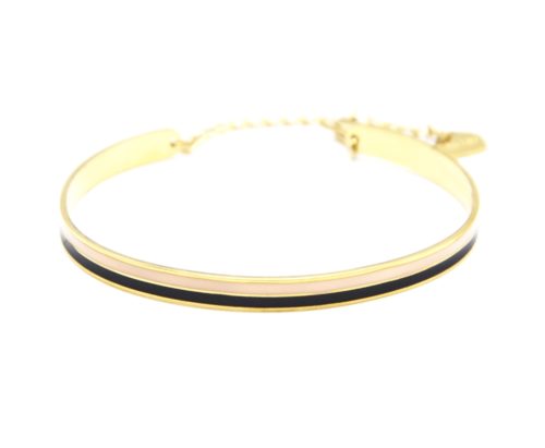 Bracelet-Jonc-et-Chaine-Acier-Dore-avec-Bandes-Email-Noir-Rose-Pale