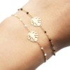 Bracelet-Fine-Chaine-Mini-Perles-Email-avec-Feuille-Acier-Dore